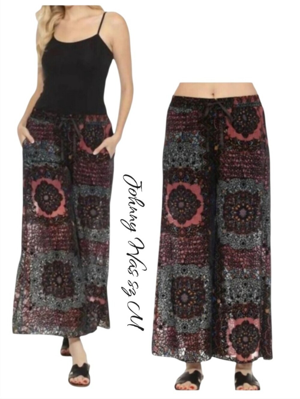 Johnny Was Axelle Burnout Velvet Wide Leg Pants M NWT